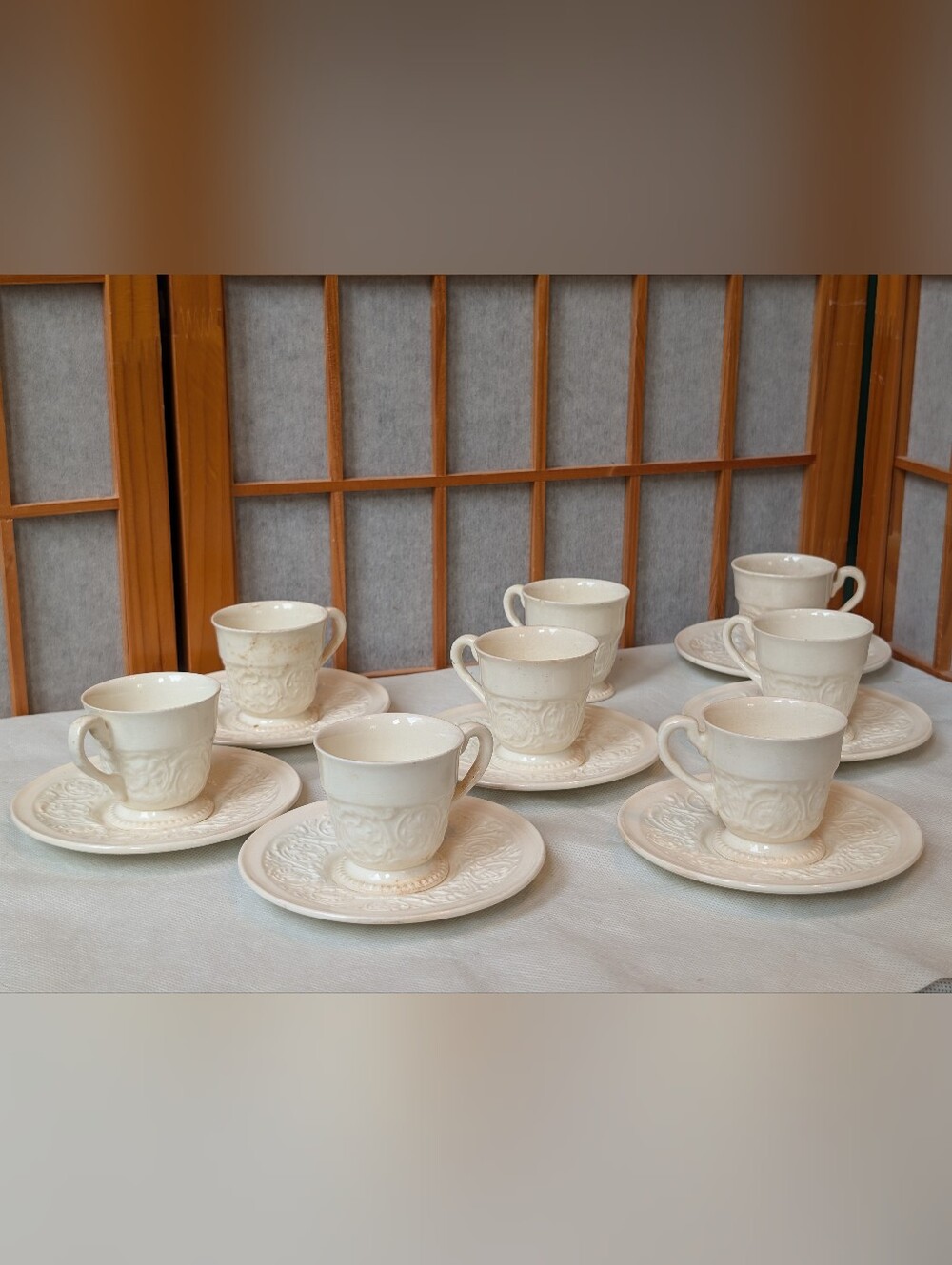 1930s Wedgwood Patrician Demitasse Cup + Saucer Sets - 15 pcs Antique Porcelain